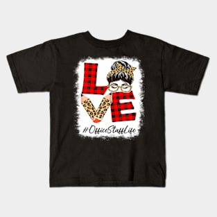 Staff Love Messy Bun Leopard Buffalo Back To School Kids T-Shirt